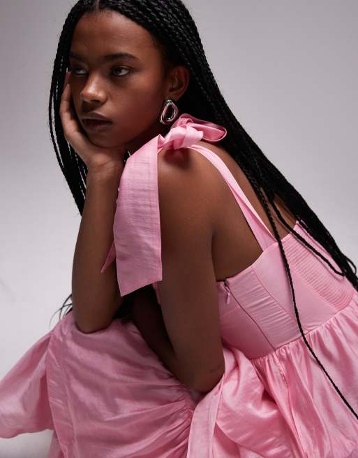 & Other Stories corset front tiered maxi dress in pink