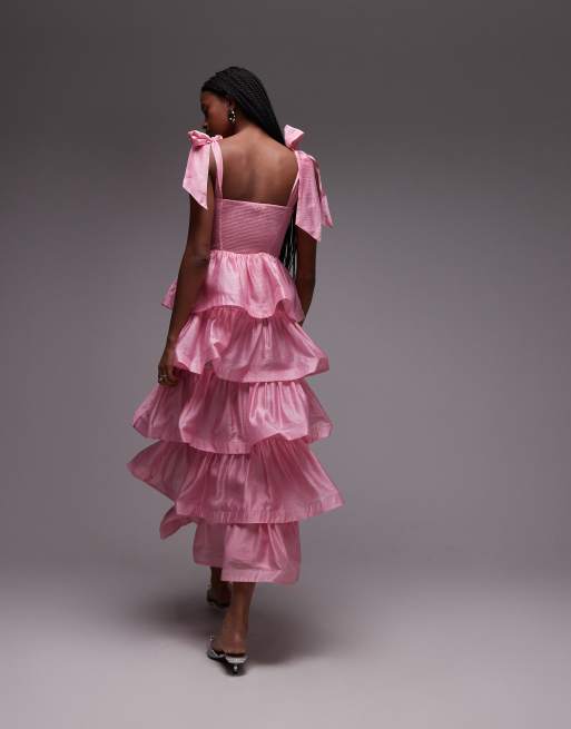 & Other Stories corset front tiered maxi dress in pink