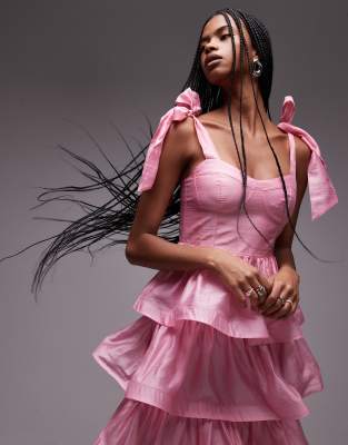 & Other Stories corset front tiered maxi dress in pink | ASOS