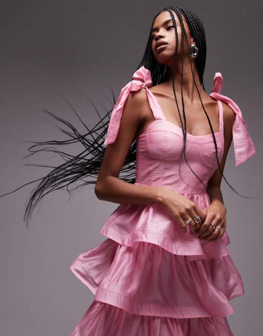 & Other Stories corset front tiered maxi dress in pink