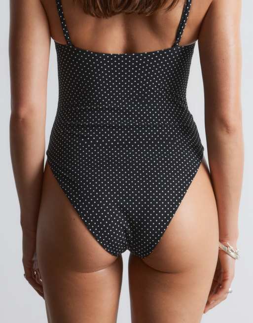 & Other Stories - Costume da bagno con scollo squadrato nero a pois, 4 di 4