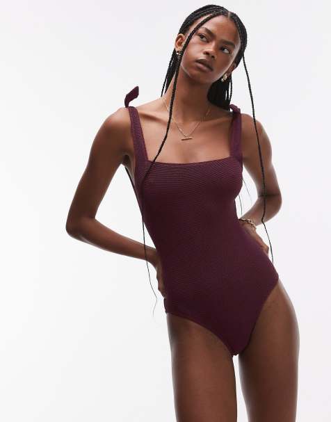 & Other Stories - Costume da bagno increspato bordeaux con nodo - view 1