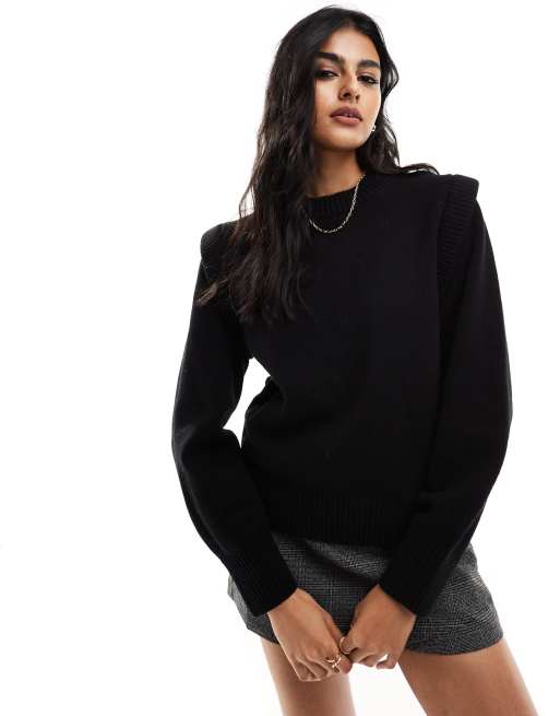 & Other Stories cotton and merino wool blend knitted tank with bold shoulder in black
