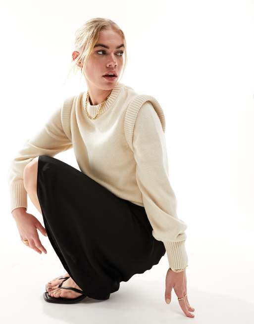 & Other Stories cotton and merino wool blend knitted tank with bold shoulder in light beige