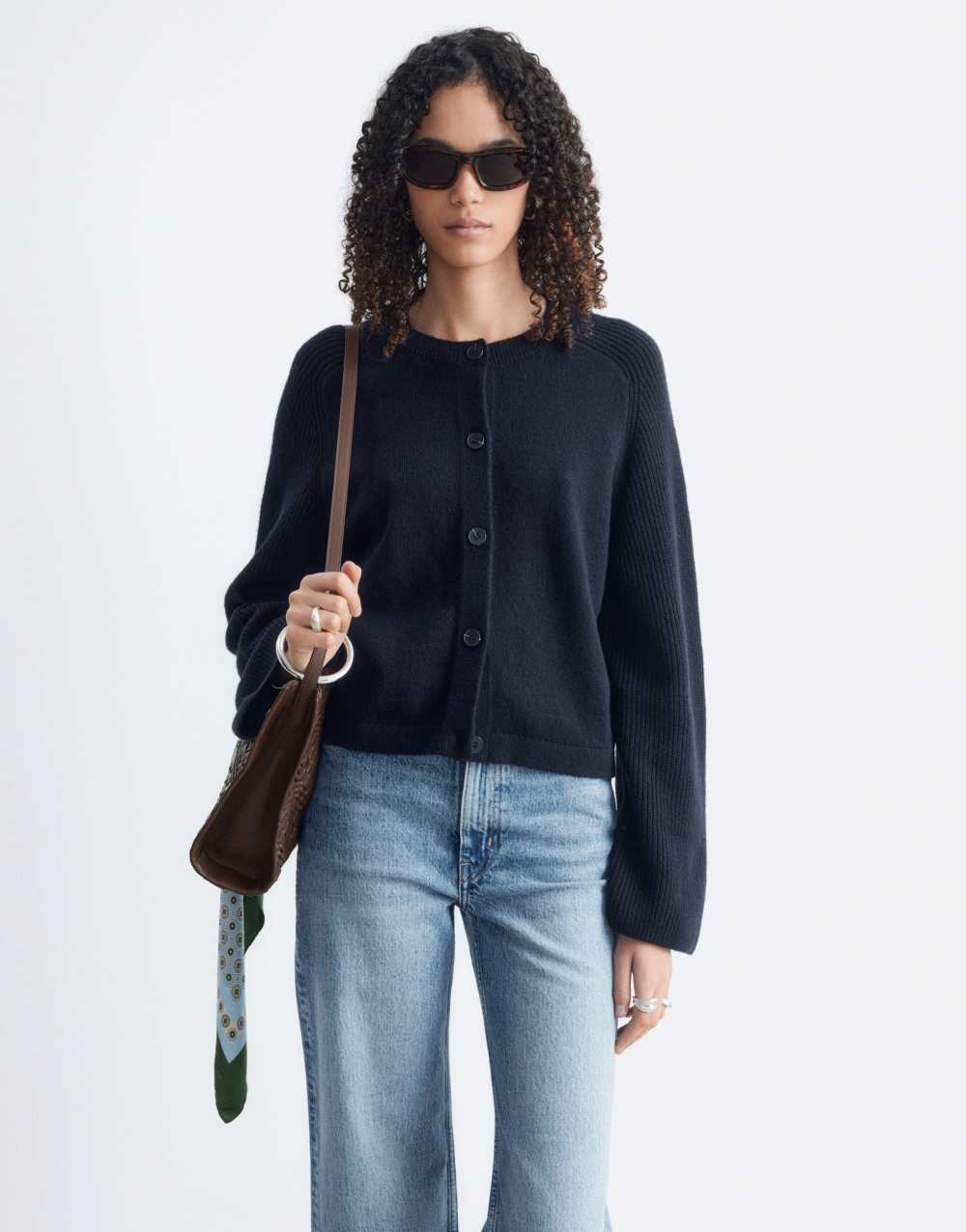 & Other Stories cotton and wool blend cardigan in navy