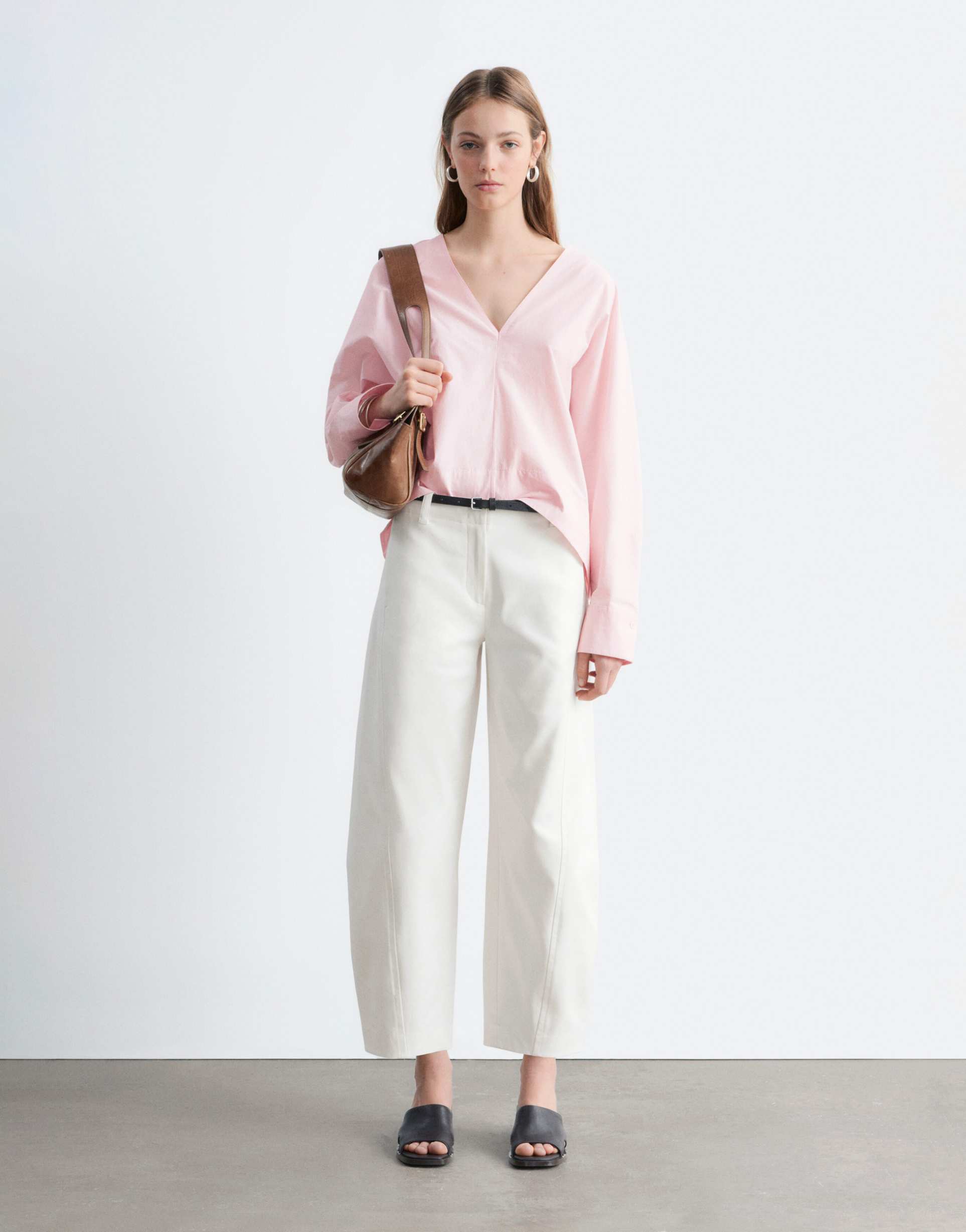 & other stories cotton barrel leg pants in white