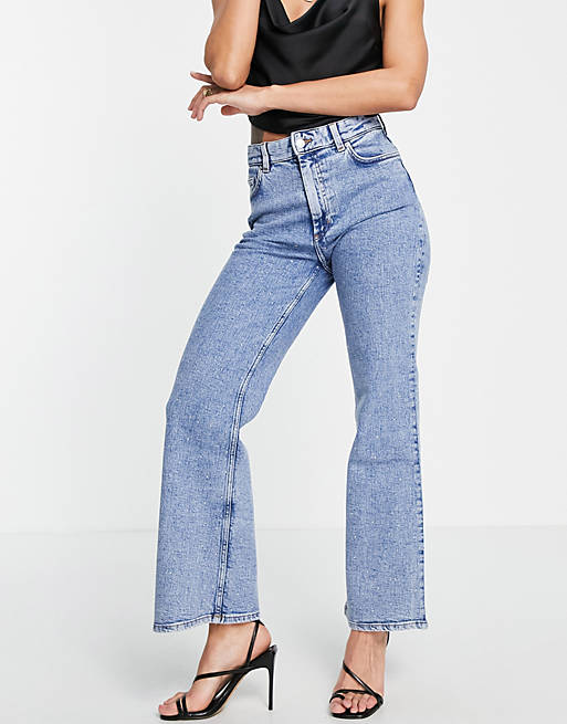 & Other Stories cotton blend flare jeans with studs in blue - MBLUE | ASOS