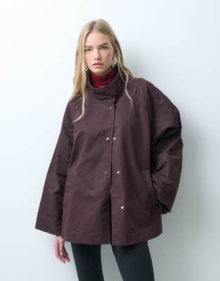 & Other Stories Cotton Blend Funnel Neck Short Trench Coat In Brown