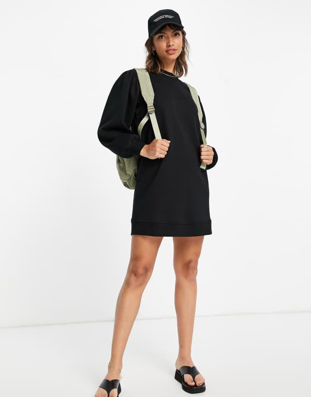 & Other Stories cotton blend mini sweat dress in black - BLACK