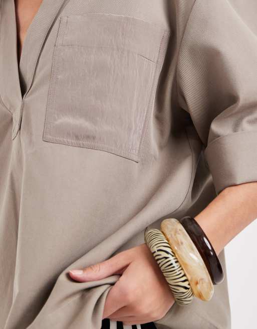 & Other Stories cotton blend over the head resort shirt in beige, 3 of 4