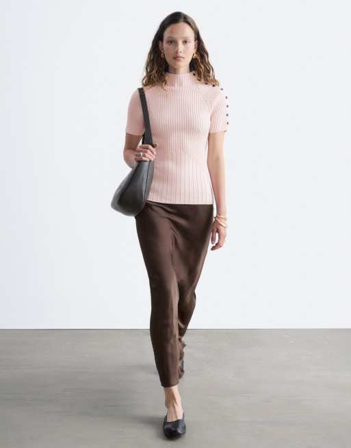 & Other Stories cotton blend short sleeve knit top with shoulder button detail in light pink, 2 of 4