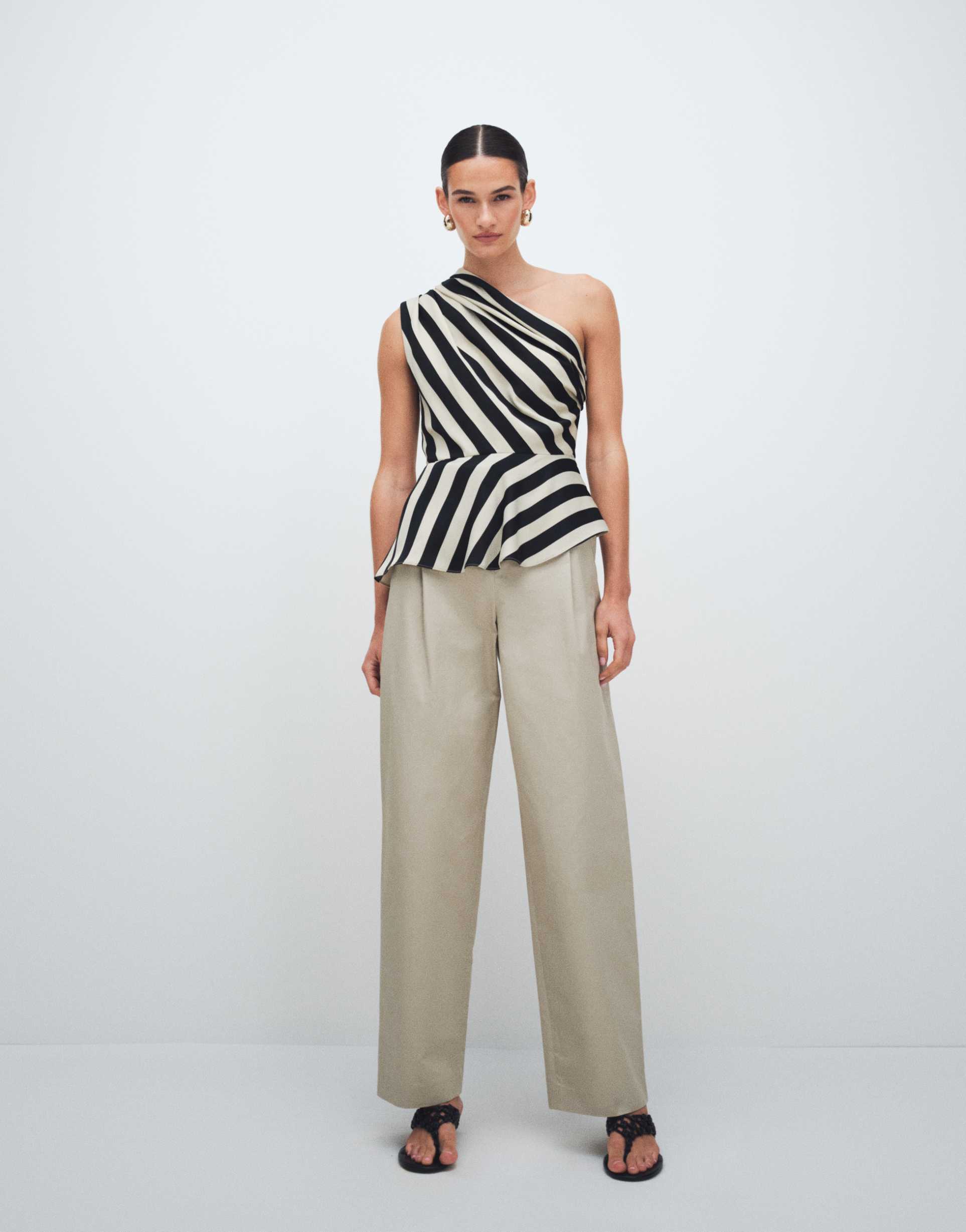 & other stories cotton blend wide leg pants with pleated detailing in beige