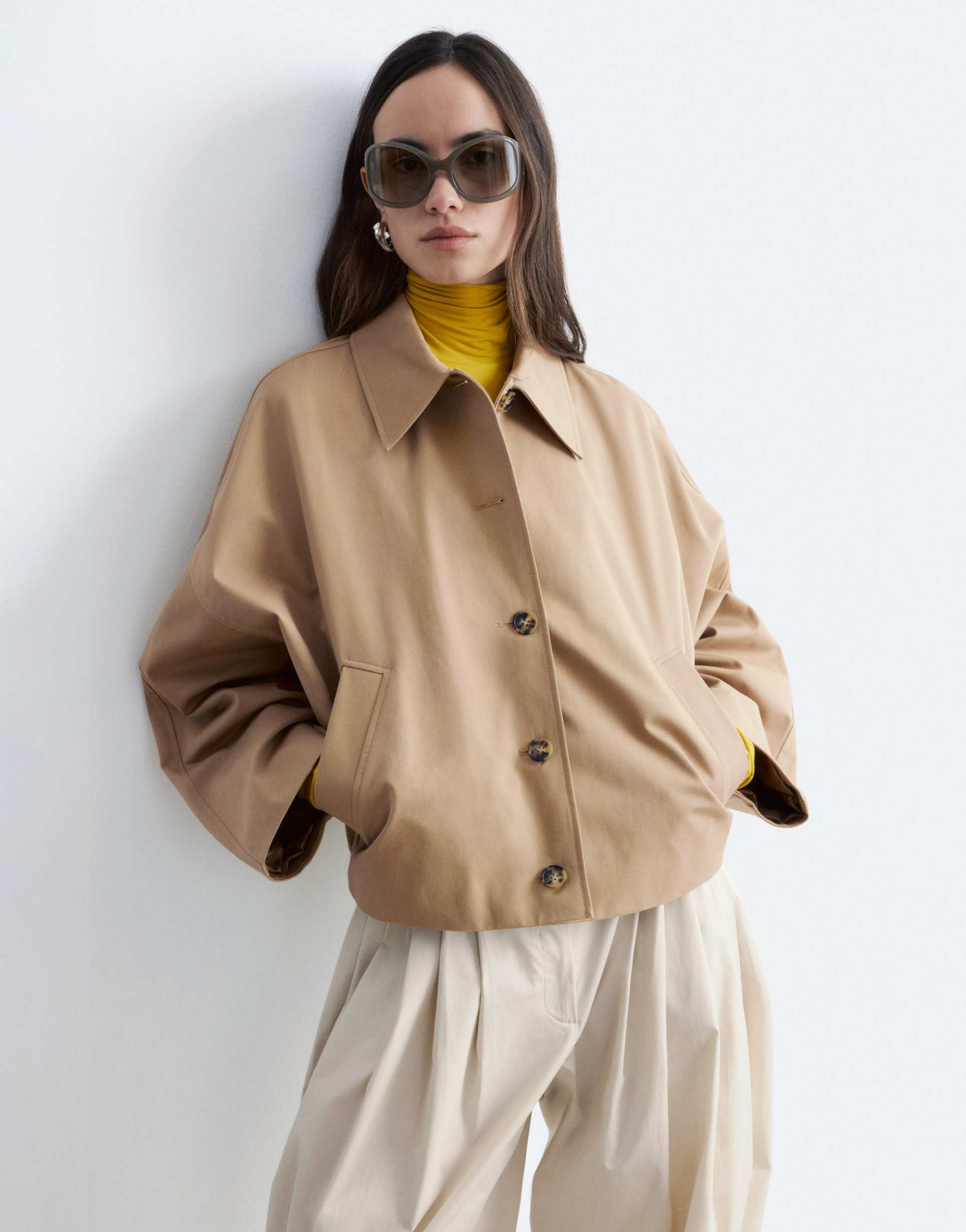 & other stories cotton bomber trench jacket in beige