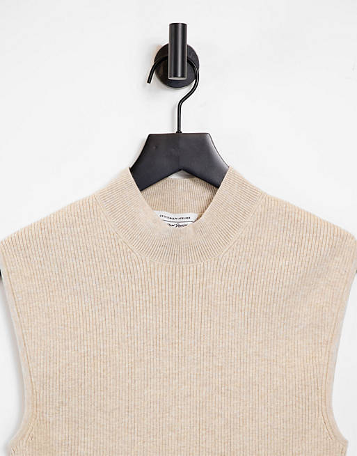  & Other Stories cotton co-ord knitted ribbed top in beige 