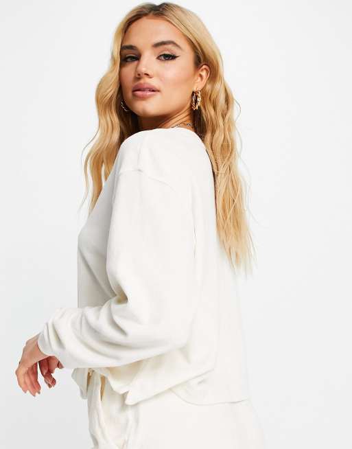 & Other Stories cotton co-ord top with flower buttons in cream - CREAM, 2 of 4