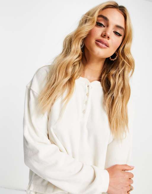 & Other Stories cotton co-ord top with flower buttons in cream - CREAM, 3 of 4