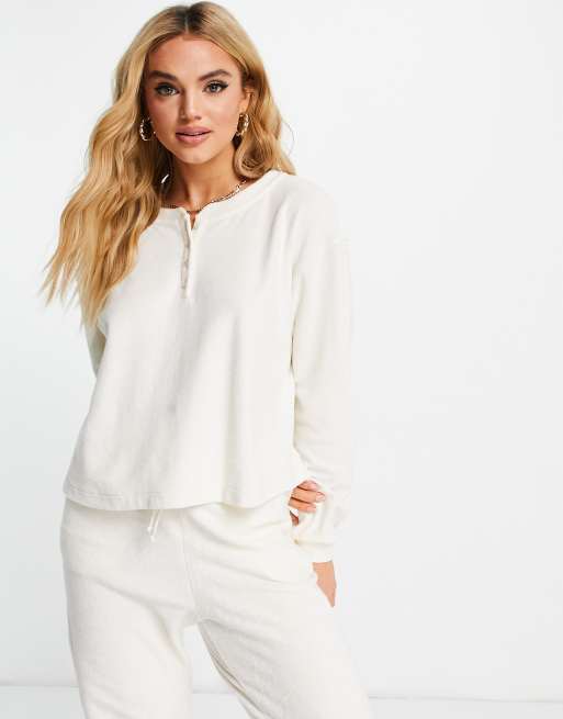 & Other Stories cotton co-ord top with flower buttons in cream - CREAM, 4 of 4