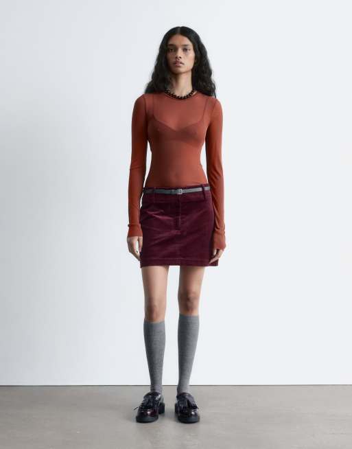 & Other Stories cotton corduroy mini skirt in burgundy, 2 of 4