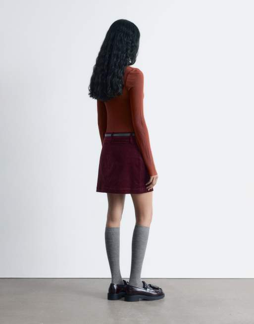 & Other Stories cotton corduroy mini skirt in burgundy, 4 of 4