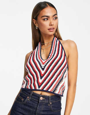 Shop Other Stories &  Cotton Crochet Halter Neck Top In Stripe-multi