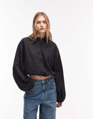 & Other Stories Cotton Cropped Shirt With Tie Waist In Black