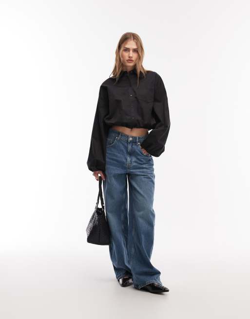 & Other Stories cotton cropped shirt with tie waist in black, 2 of 4