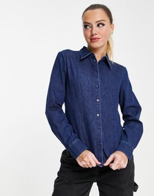 Other Stories &  Cotton Frill Detail Denim Shirt In Dark Blue