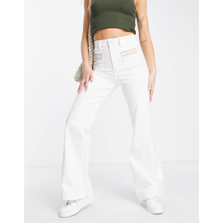 & Other Stories cotton flare jeans with rainbow pockets in off white - IVORY