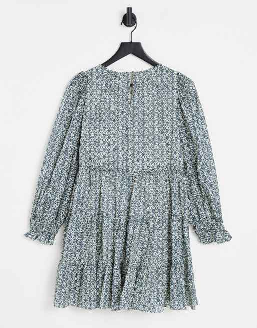 & Other Stories cotton floral print smock mini dress in blue - MBLUE, 3 of 4