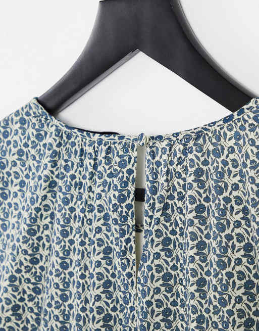 & Other Stories cotton floral print smock mini dress in blue - MBLUE, 4 of 4