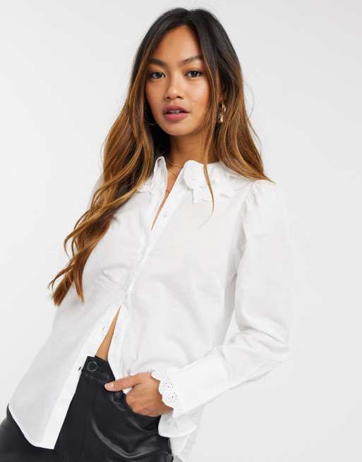 White shirt cheap with ruffle collar