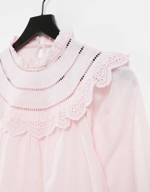 & Other Stories cotton frill detail blouse in pink - PINK, 3 of 4