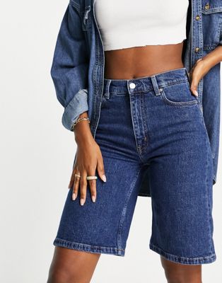 & Other Stories cotton high waist long line shorts in deep blue - MBLUE - ASOS Price Checker