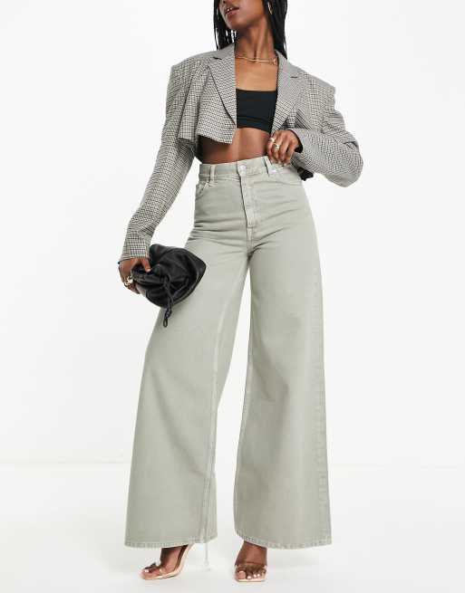 & Other Stories cotton high waist wide leg jeans in khaki - KHAKI | ASOS