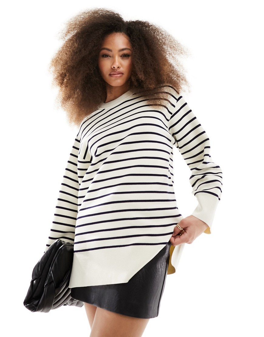& Other Stories cotton knitted jumper with split hem in white and blue stripe