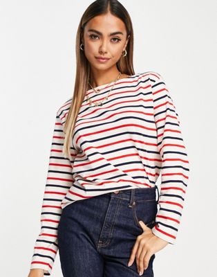 & Other Stories cotton long sleeve top in red and blue stripe print