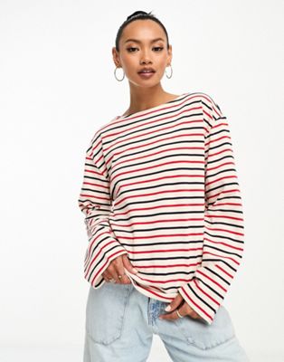 & Other Stories cotton long sleeve top in red and navy stripe