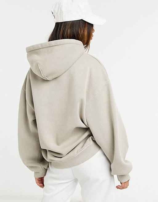 & Other cotton longline hoodie in beige