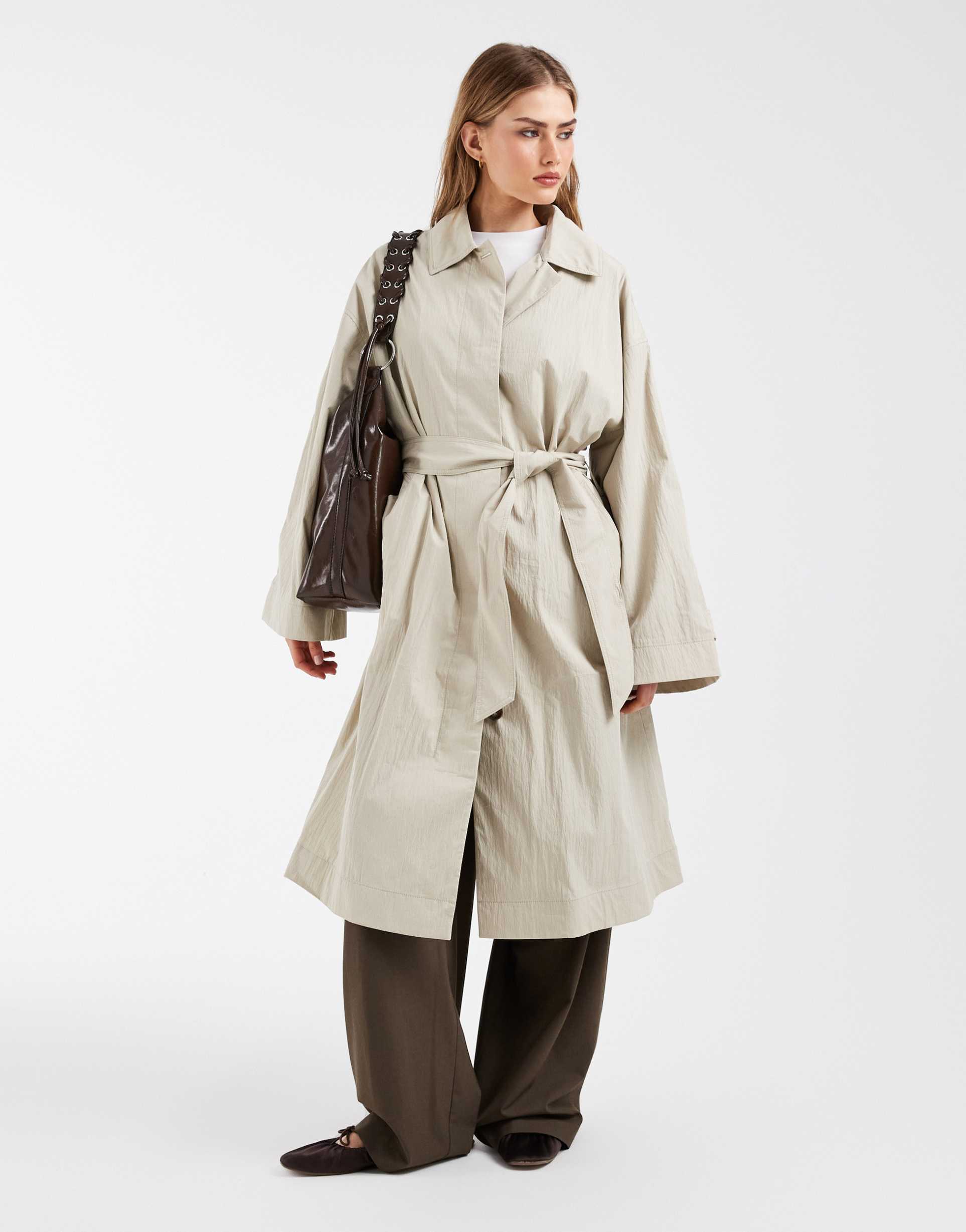 & other stories cotton maxi car coat with belt in beige