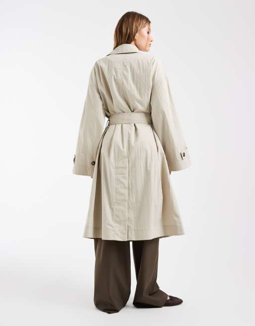 & Other Stories cotton maxi car coat with belt in beige, 4 of 4