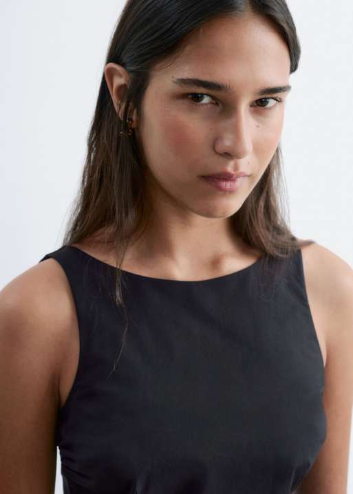 & Other Stories cotton maxi dress with drop waist and open back in black , 2 of 5