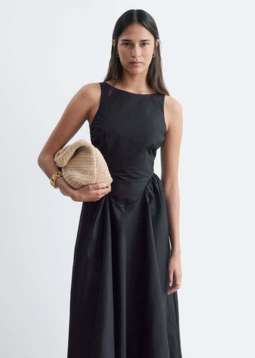 & Other Stories cotton maxi dress with drop waist and open back in black , 3 of 5