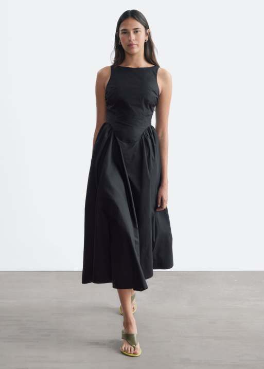 & Other Stories cotton maxi dress with drop waist and open back in black , 4 of 5