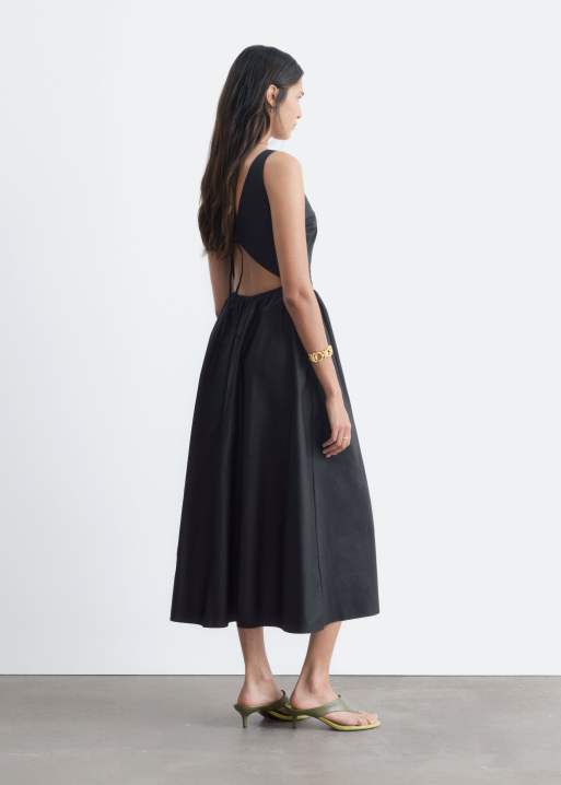 & Other Stories cotton maxi dress with drop waist and open back in black , 5 of 5