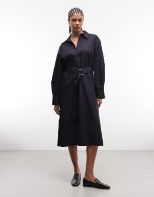 & Other Stories Cotton Midi Shirt Dress With Belt In Blue