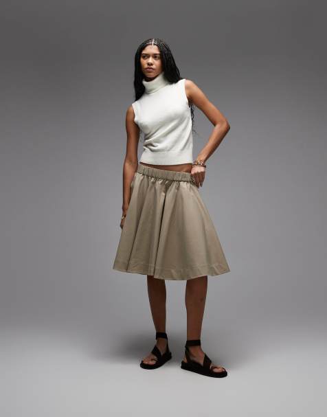 & Other Stories cotton mix full circle mini skirt in beige 