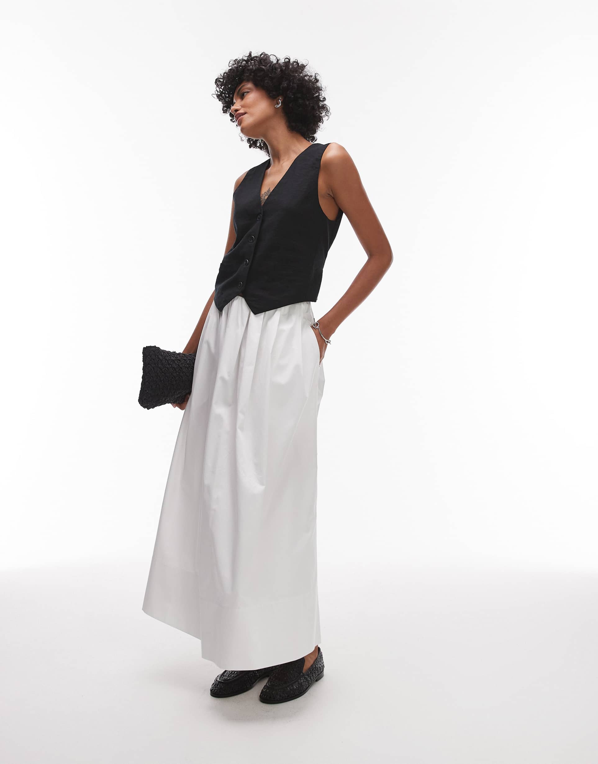 & other stories cotton poplin maxi skirt with volume hem in white