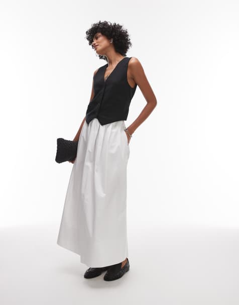 & Other Stories cotton poplin maxi skirt with volume hem in white