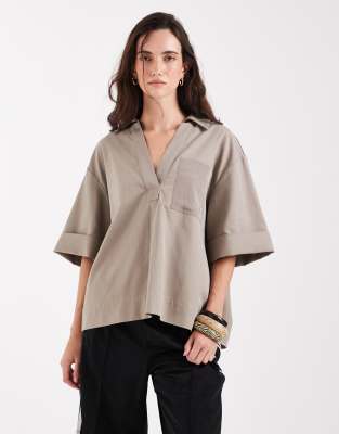 & Other Stories Cotton Resort Overhead Shirt In Neutral