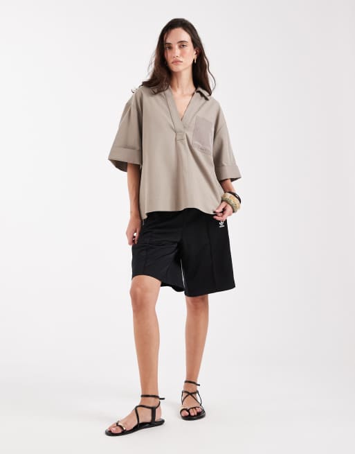 & Other Stories cotton-rich resort overhead shirt in beige, 2 of 4